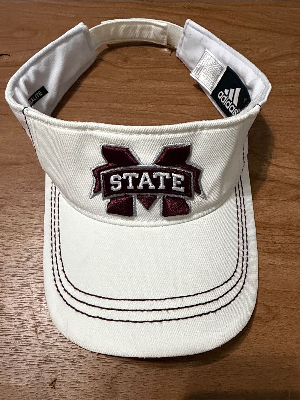 Adidas White Mississippi State Visor with Maroon State Emblem